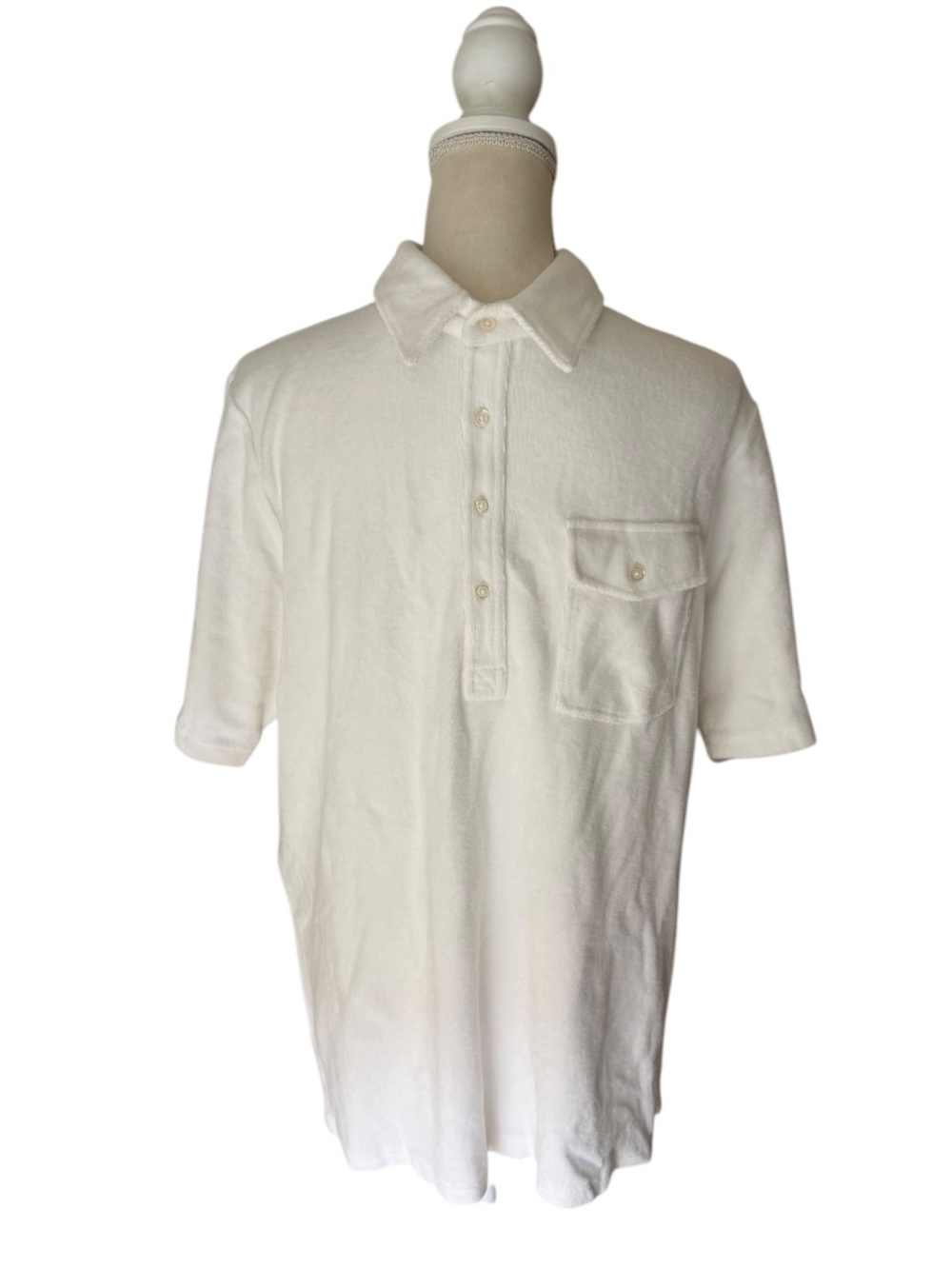 Criquet Terry Cloth Polo Shirt White Pocket Beach Pool Men's Large NWT - Picture 2 of 12